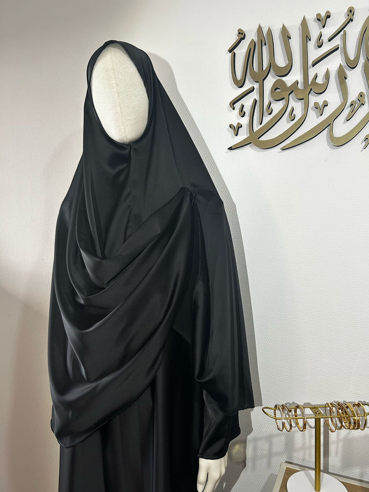 Black Plain Satin Khimar