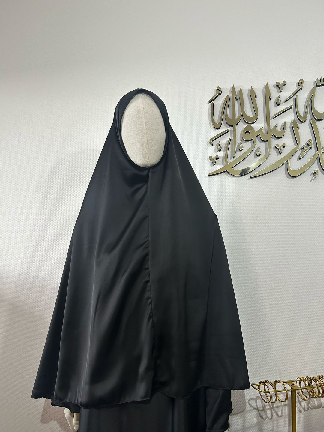 Black Plain Satin Khimar