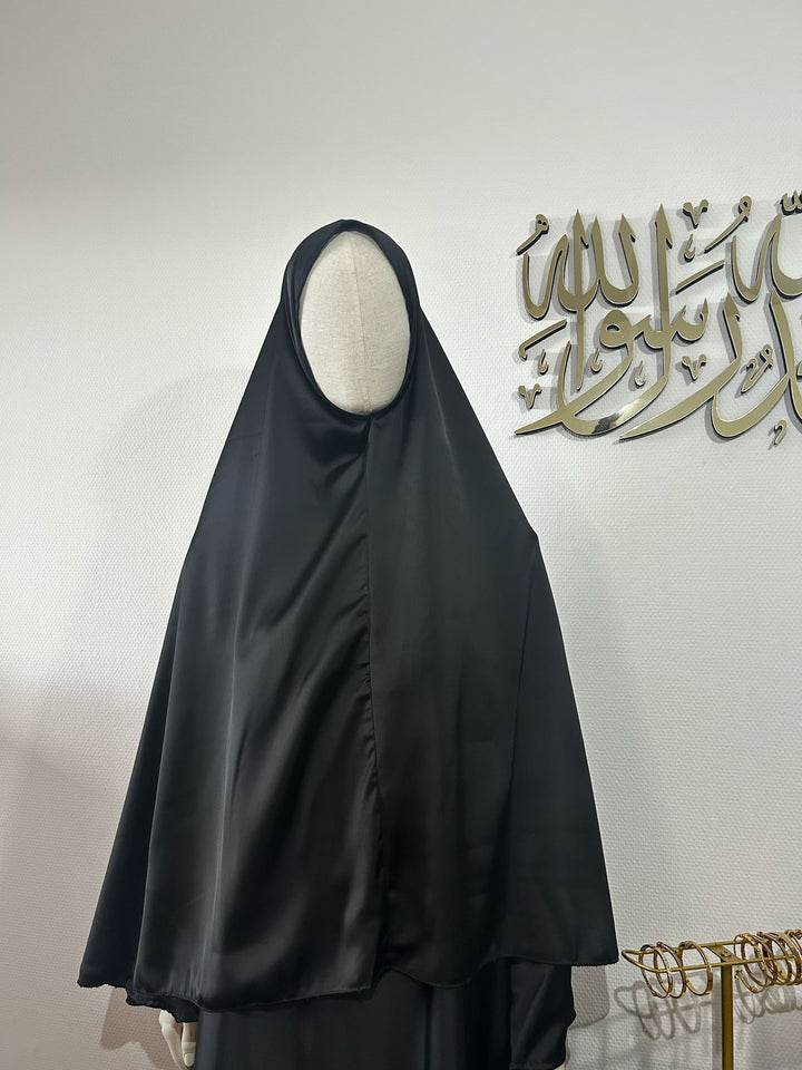 Black Plain Satin Khimar