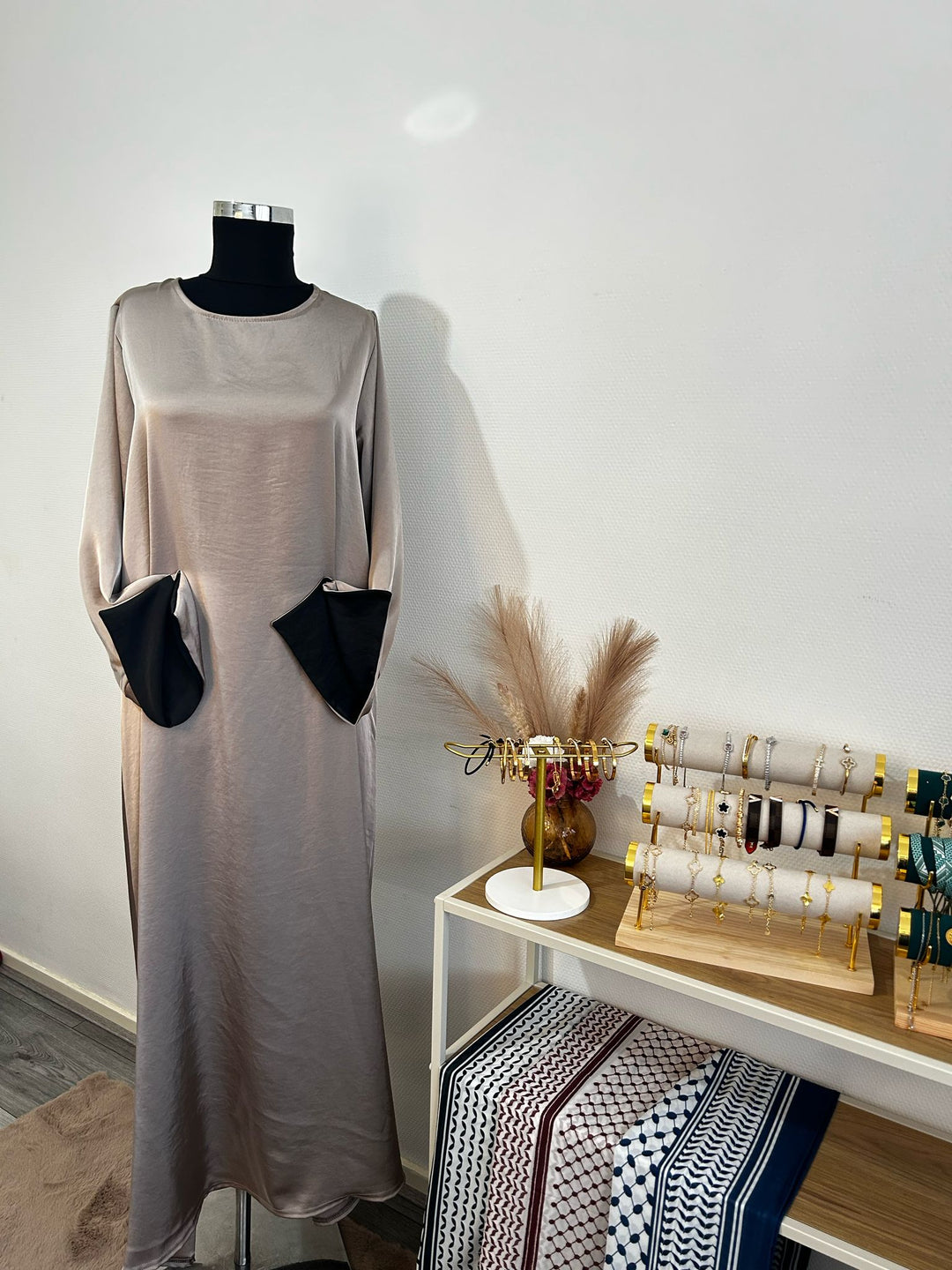 Plain Satin Abaya Creme