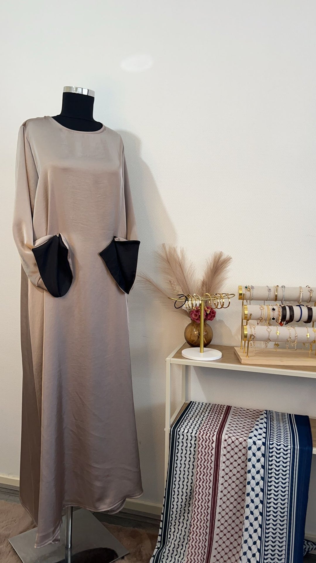 Plain Satin Abaya Creme