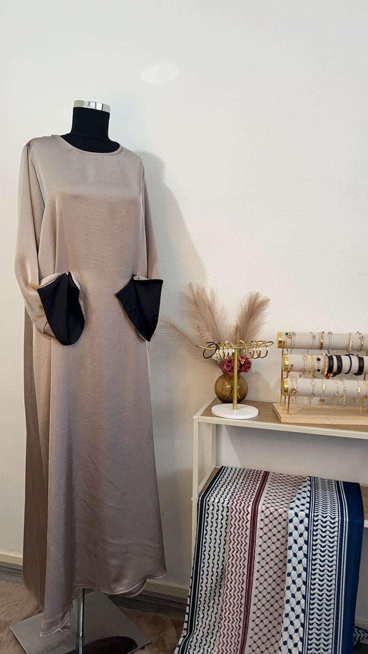 Plain Satin Abaya Creme